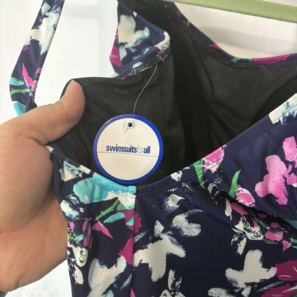 Swimsuits For All One Piece Swim Dress Navy Purple Floral Plus Sz 22 Multicolor - Picture 6 of 8